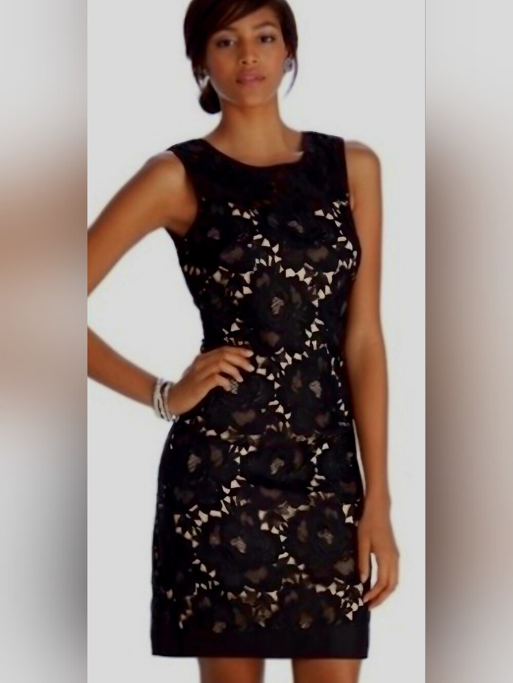 White House Black Market Black Floral Lace Sheath Dress